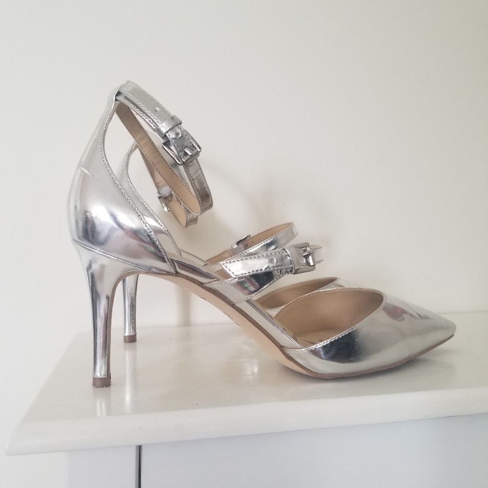 Sam Edelman Strappy Silver Heels, EUC